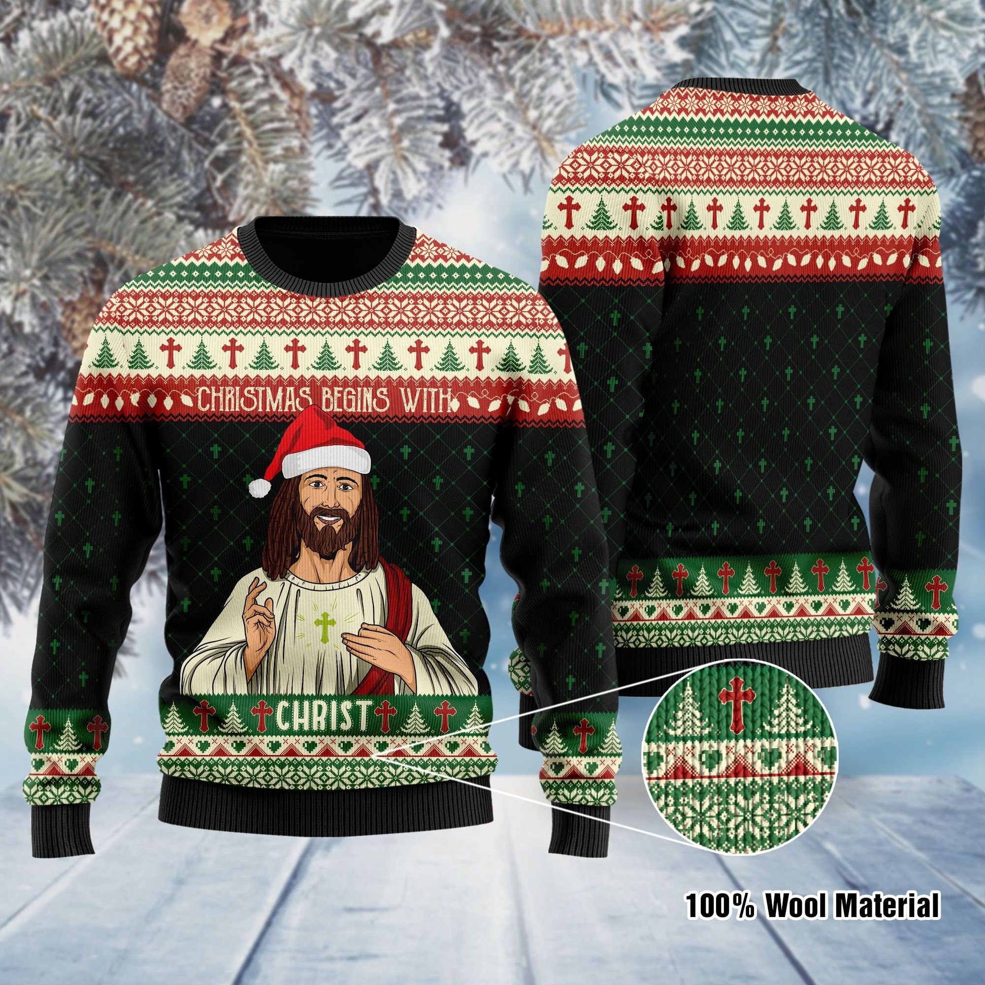 Christmas Begins With Christ Jesus Ugly Christmas Occasion Sweater