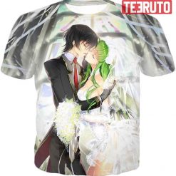 Code Geass Anime Couple Kiss C.C. X Lelouch Cute Poster Tee 3D AOP T-Shirt