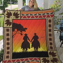 Cowboy Couple At Dawn Horse Perfect Gifts For Horse Lover Quilt Blanket