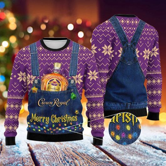 Crown Royal Merry Christmas Xmas Wool Knitted Ugly Sweater