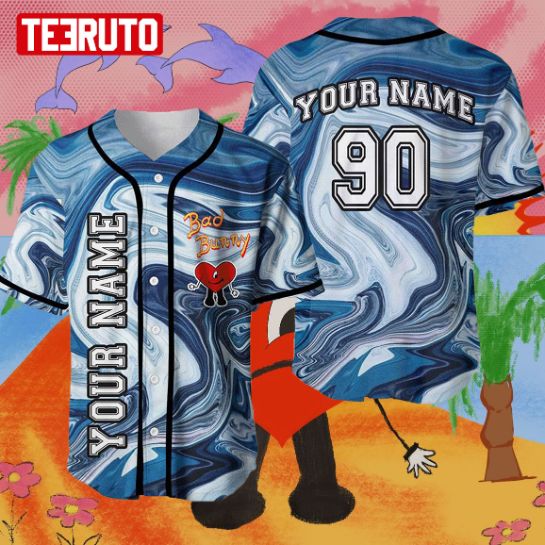 Custom Name And Number Bad Bunny Un Verano Sin Ti Blue Waves Baseball Jersey