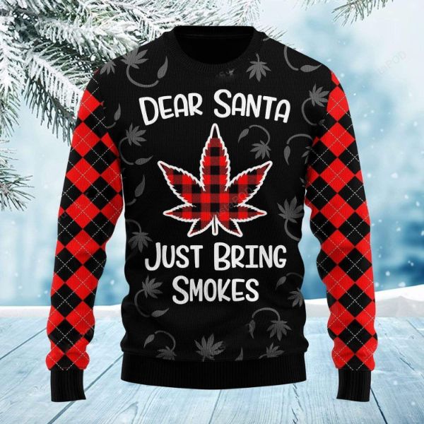 Dear Santa Just Bring Smokes Chirstmas Funny Gift Ugly Wool Knitted Sweater