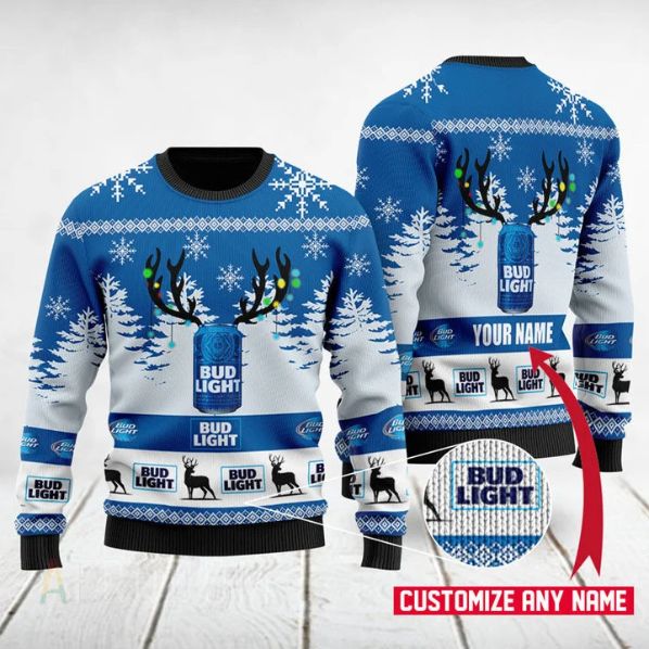 Deer Bud Light Merry Xmas Personalized Xmas Ugly Christmas Sweater