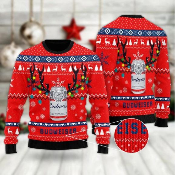 Deer Budweiser Ugly Xmas Wool Knitted Sweater