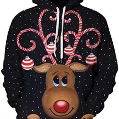 Deer Cute Christmas Sweas Casual Printed Christmas Pullover Hoodie