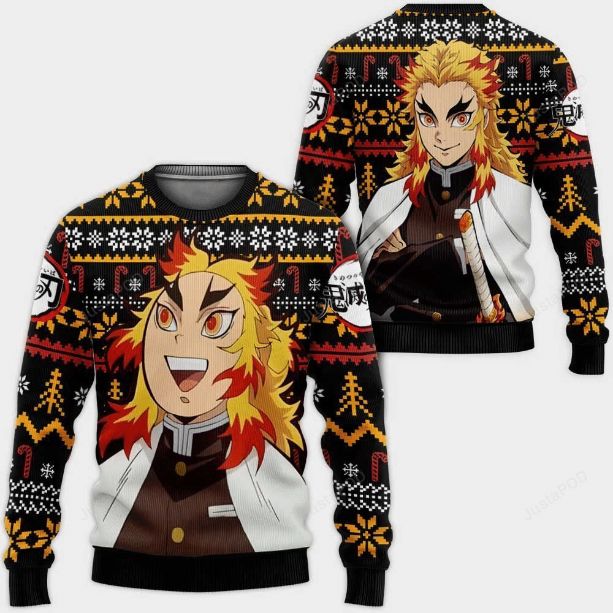 Fire Rengoku Demon Slayer Christmas Sweater - Anime Ape