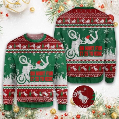 Dirtbike Oh What Fun It Is To Ride Xmas Wool Knitted Ugly Sweater