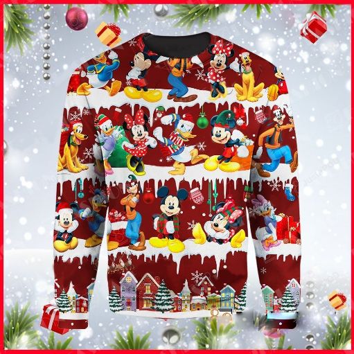 Disney Characters Mickey Donald Duck Pluto Xmas Wool Knitted Ugly Sweater