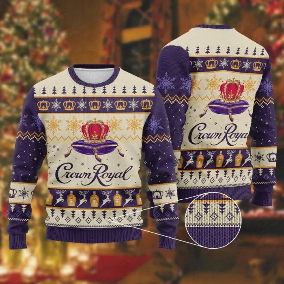 Drink Lover Classic Crown Royal Ugly Xmas Wool Knitted Sweater