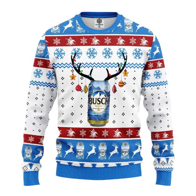 Drink Lover Merry Xmas Deer Busch Beer Ugly Christmas Sweater