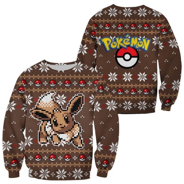 Eevee Pokemon Brown Xmas Ugly Christmas Knitted Sweater