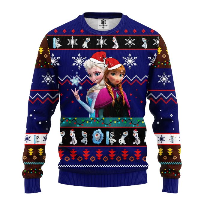 Elsa And Anna Princess Frozen Disney Tree Chirstmas Ugly Wool Knitted Sweater