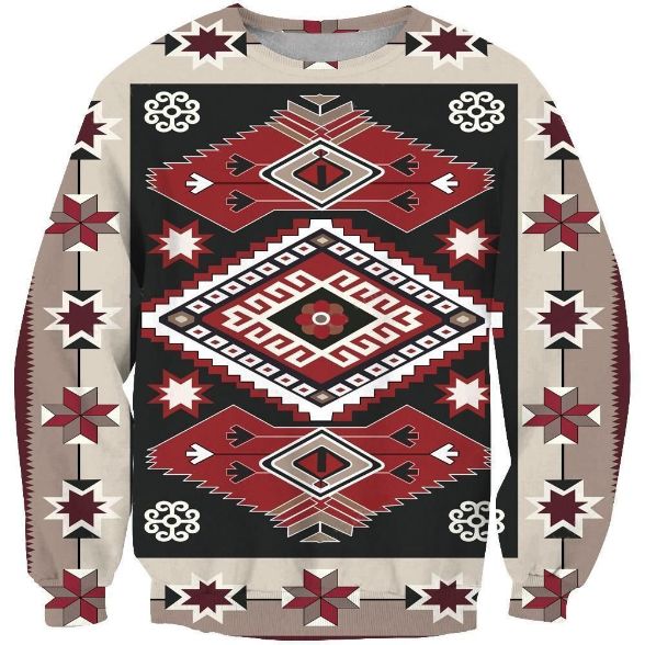 Ethnic Tribal Red Brown Pattern Chirstmas Ugly Wool Knitted Sweater