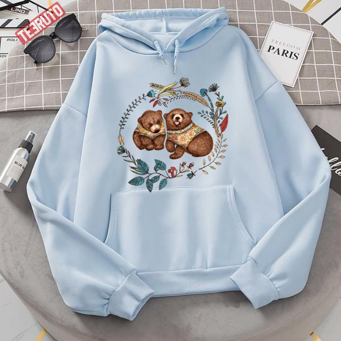 Fantasy Whimsical Bear With Flora Unisex Hoodie