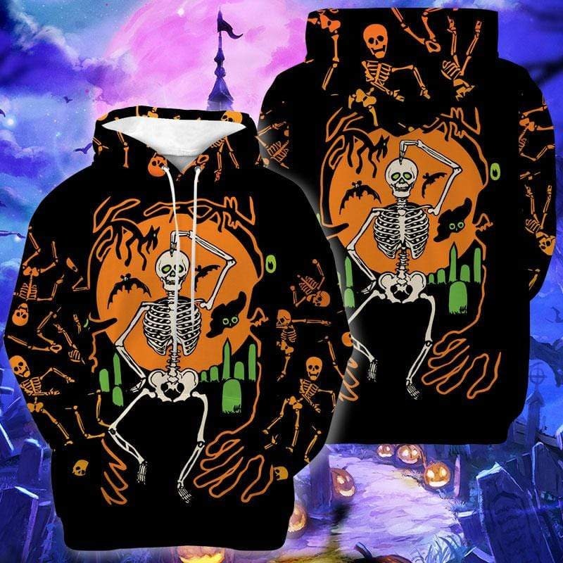 Funny Dancing Skeleton Halloween Halloween Spooky Season Pullover All Over Print Hoodie