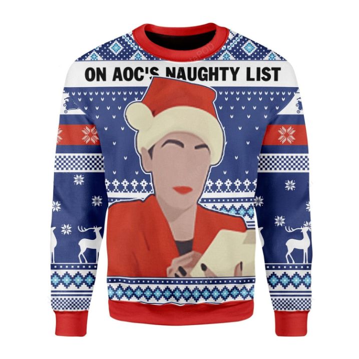 Funny Gearhomies On AOC’s Naughty List Xmas Wool Knitted Ugly Sweater