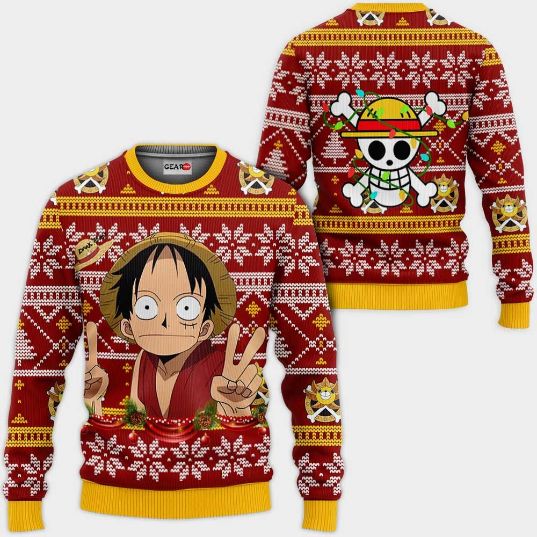 Funny Luffy One Piece Anime Xmas Ugly Christmas Knitted Sweater