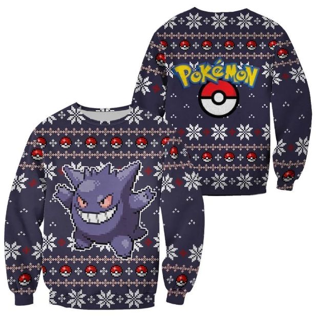 Gengar Pokemon Xmas Ugly Christmas Knitted Sweater Teeruto