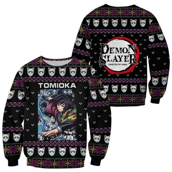 Giyu Tomioka Kimetsu Anime Xmas Clothes Ugly Christmas Knitted Sweater