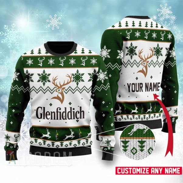 Glenfiddich Whisky Personalized Xmas Ugly Christmas Sweater