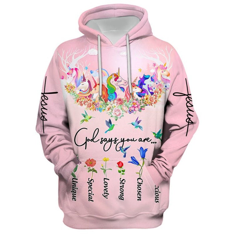 God Say You Are Unicorn And Hummingbird All Over Print Hoodie