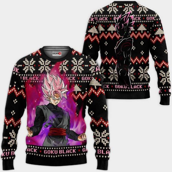 Goku Black Rose Christmas Sweater Anime Dragon Ball Xmas Ugly Christmas Knitted Sweater