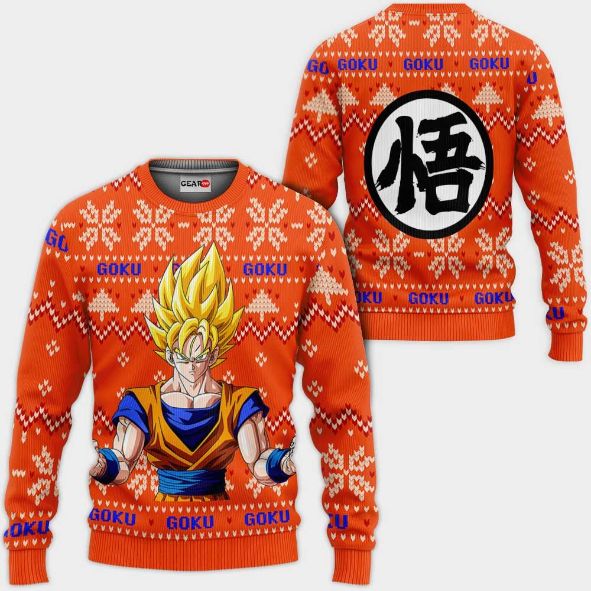 Goku Super Saiyan Christmas Sweater Anime Dragon Ball Xmas Ugly Christmas Knitted Sweater