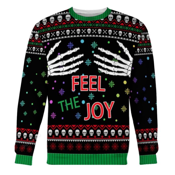 Hand Skeleton Feel The Joy Christmas Funny Ugly Wool Knitted Sweater