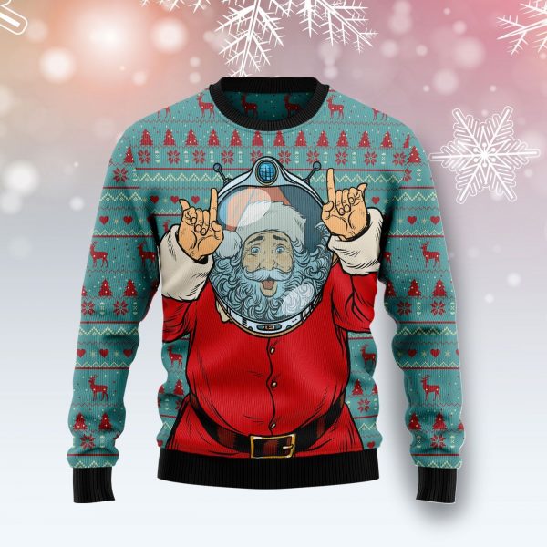 Happy Santa Clause Astronaut Ugly Xmas Sweater