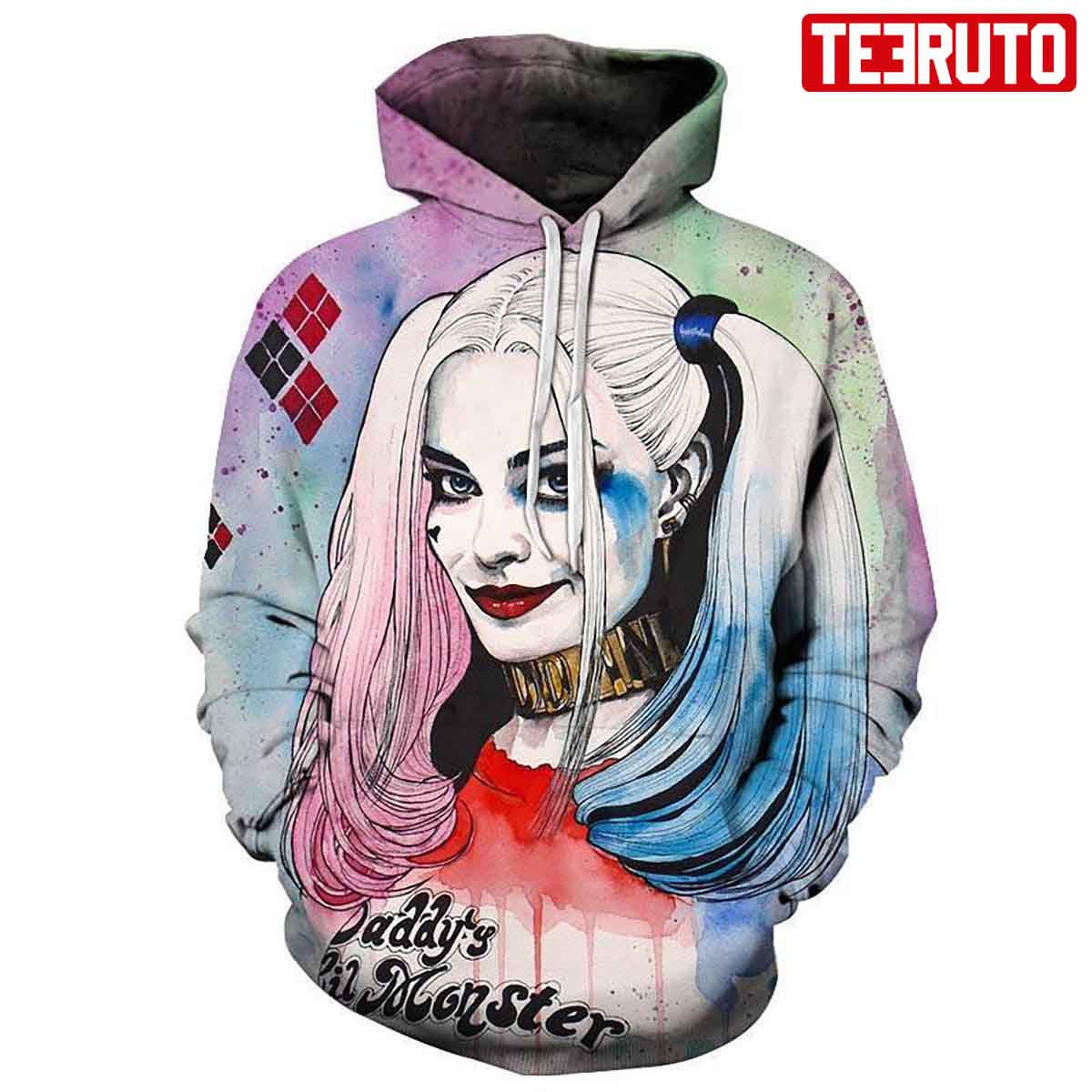 Harley Quinn Blue & Pink Fanart Hd 3d Aop Hoodie