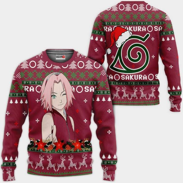 Haruno Sakura Nrt Anime Xmas Ugly Christmas Knitted Sweater