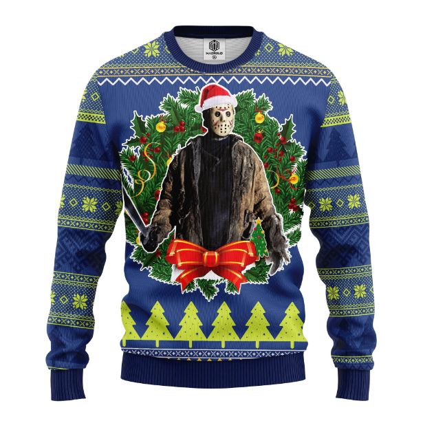 Horror Movie Characters Jason Woorhees Ugly Christmas Sweater