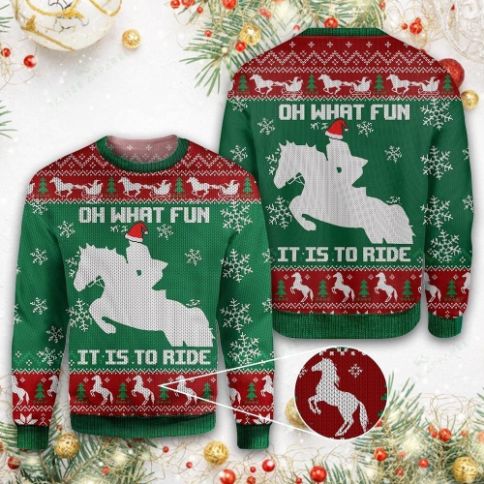 Horse Oh What Fun It Is To Ride Ugly Xmas Wool Knitted Sweater