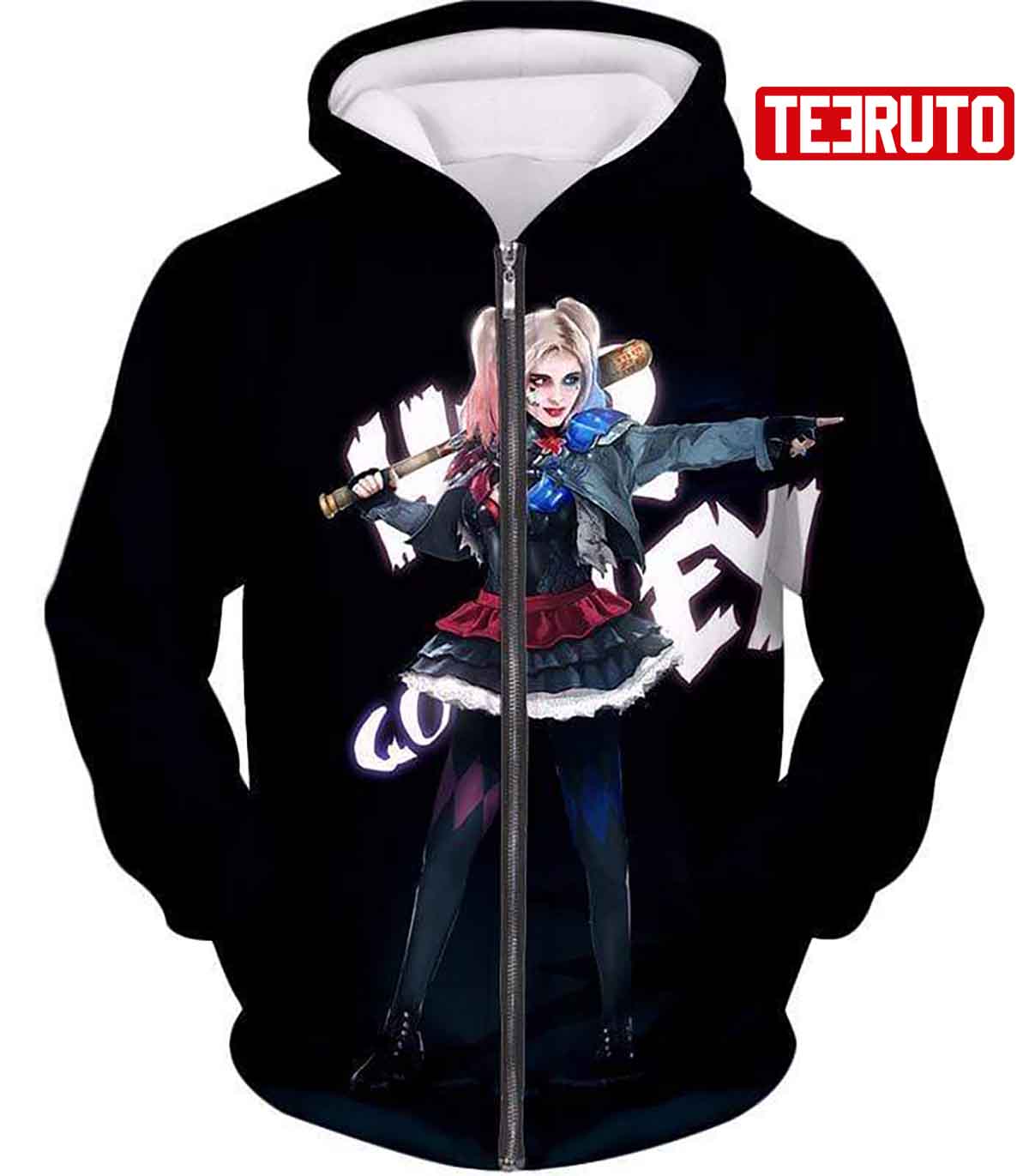 Hottest Dc Villain Harley Quinn Promo Hd Black Zip Up 3d Aop Hoodie Teeruto 