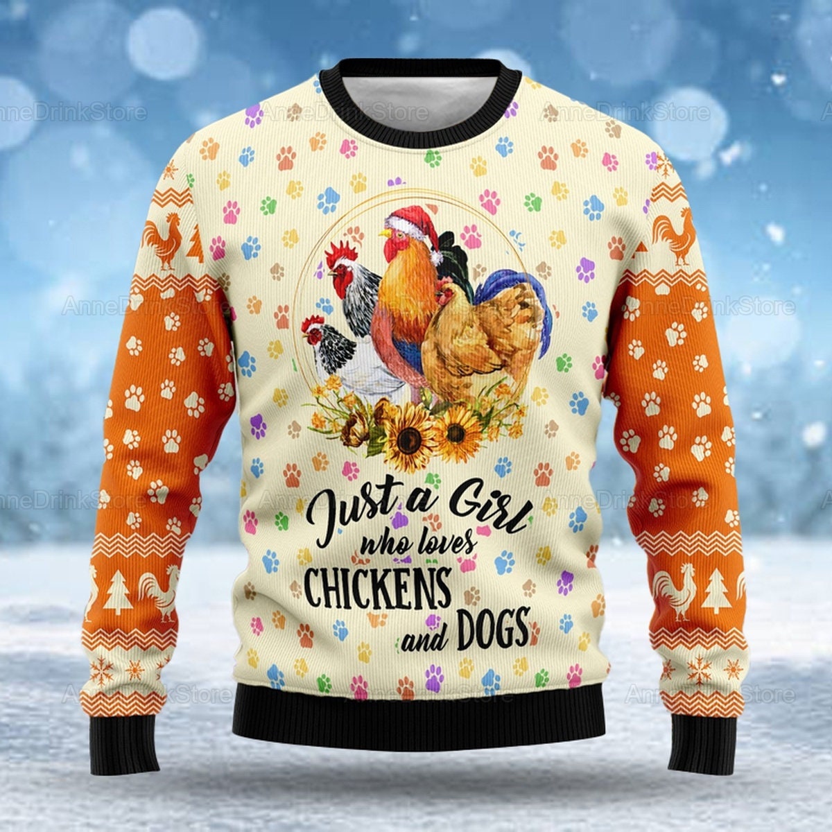 Just A Girl Who Loves Chickens And Dogs Ugly Christmas Sweater