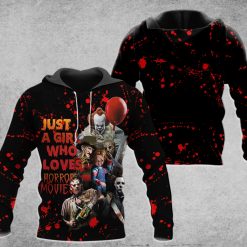 Just A Girl Who Loves Horror Movies Horror Characters Horror Gift Halloween All Over Print Hoodie