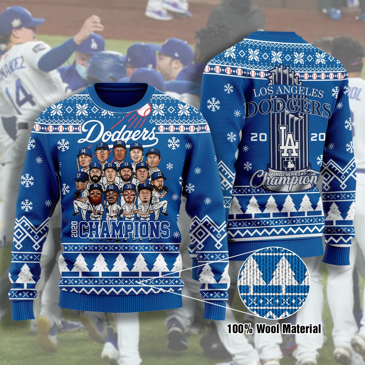 LA Dogers Baseball Team 2020 Champions Ugly Christmas Sweater
