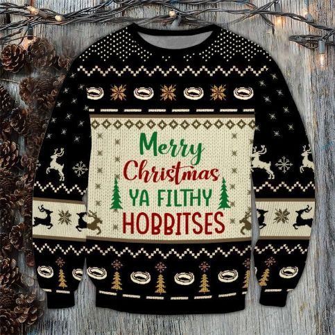 LOTR Merry Christmas Ya Filthy Hobbitses Ugly Christmas Wool Knitted Sweater