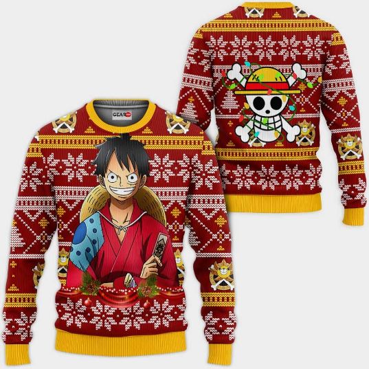 Luffy Wano One Piece Anime Xmas Ugly Christmas Knitted Sweater