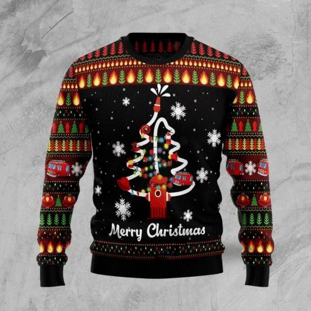 Merry Christmas Firefighter Xmas Wool Knitted Ugly Sweater