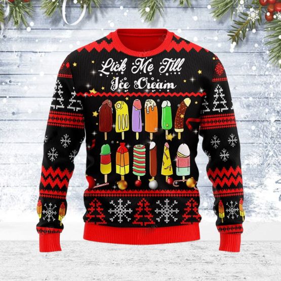 Merry Christmas Lick Me Till Ice Cream Ugly Xmas Wool Knitted Sweater