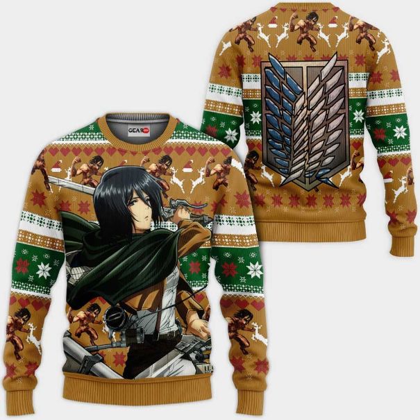 Mikasa Ackerman Anime Attack On Titan Xmas Ugly Christmas Knitted Sweater