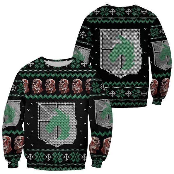 Military Badged Police Attack On Titan Anime Ugly Knitted Sweater