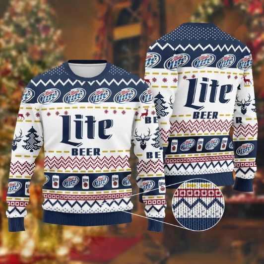 Miller Lite Drink Lover Merry Christmas Ugly Wool Knitted Sweater
