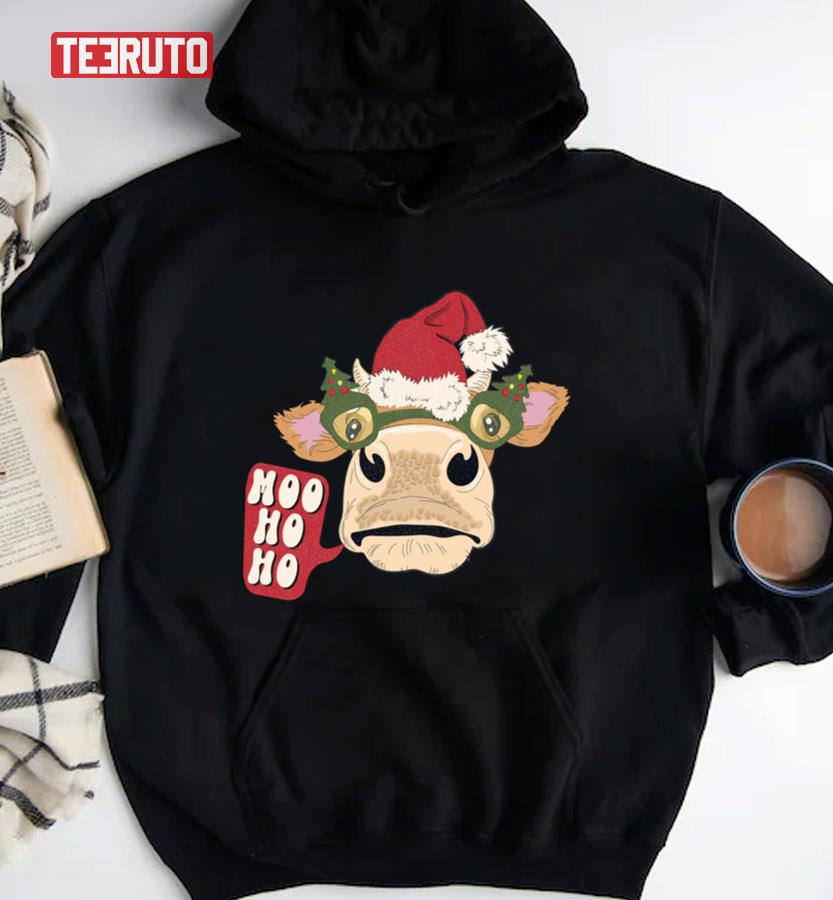 Mo Ho Ho Ho Retro Christmas Highland Cow Unisex Sweatshirt - Teeruto