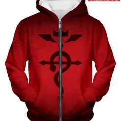 Mystical Alchemical Symbol Flamel Red Fullmetal Alchemist Zip Up Jacket Hoodie