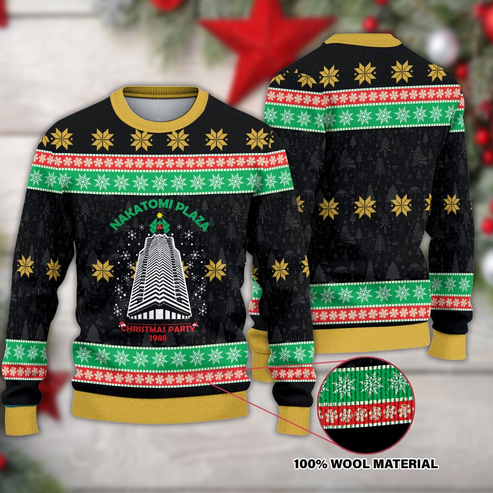 Nakatomi Plaza Die Hard Design Ugly Christmas Sweater