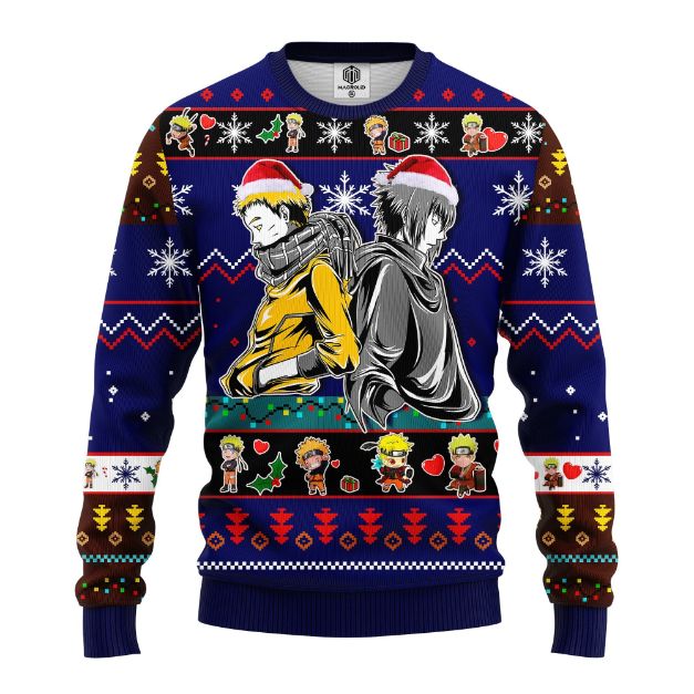 Naruto Anime Merry Xmas Gif Ugly Xmas Wool Knitted Sweater