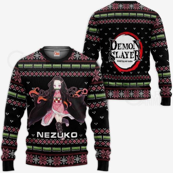 Nezuko Kamado Ugly Sweater Christmas Kimetsu Anime Ugly Christmas Knitted Sweater