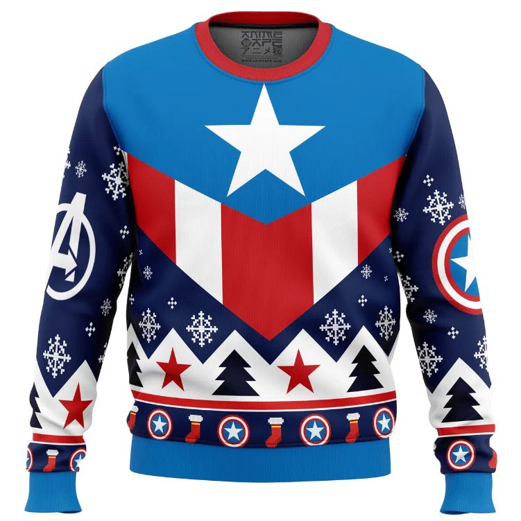 Old School Captain America Xmas Wool Knitted Ugly Sweater